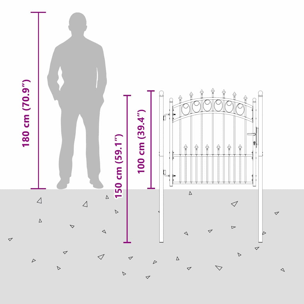 Zauntor mit Spitzen Grau 100 x 100 cm Pulverbeschichteter Stahl