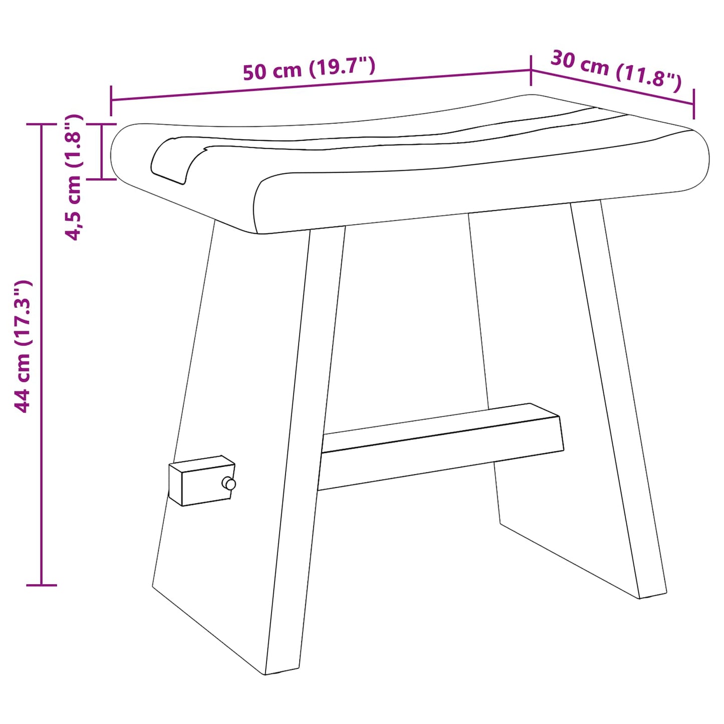 Duschhocker Natur 50 x 30 x 44 cm Massives Suarholz