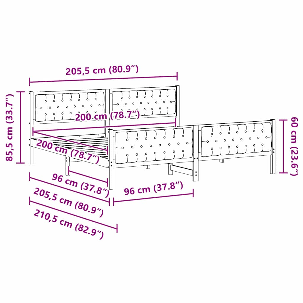 Bettrahmen Dunkelgrau 200 x 200 cm Massives Kiefernholz