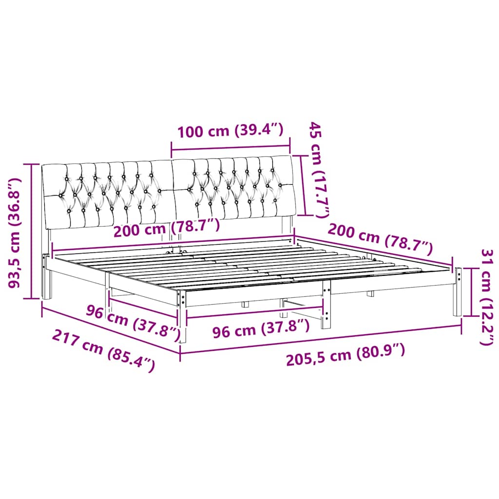 Bettgestell mit gepolstertem Kopfteil Braun 200 x 200 cm
