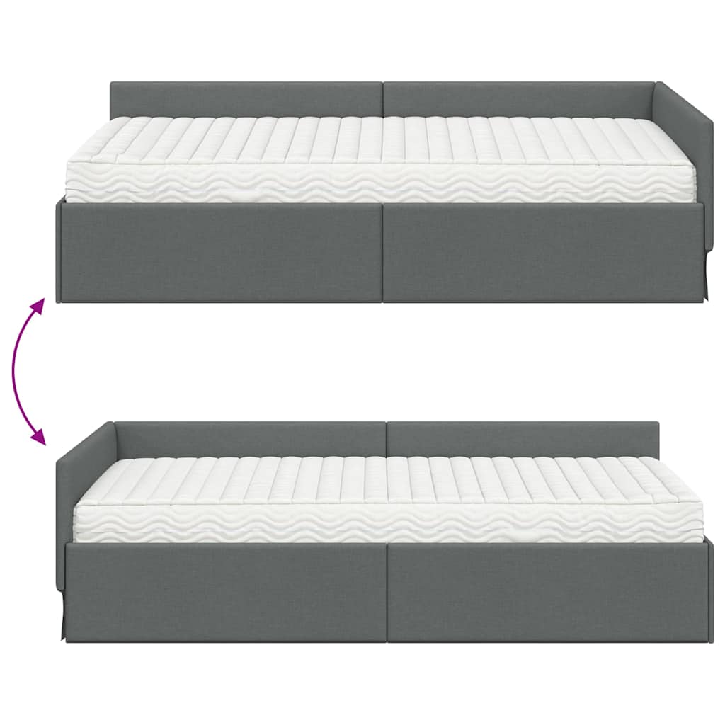 vidaXL Eckbettgestell mit Matratze Sonstiges 2 pcs Grau Stoff
