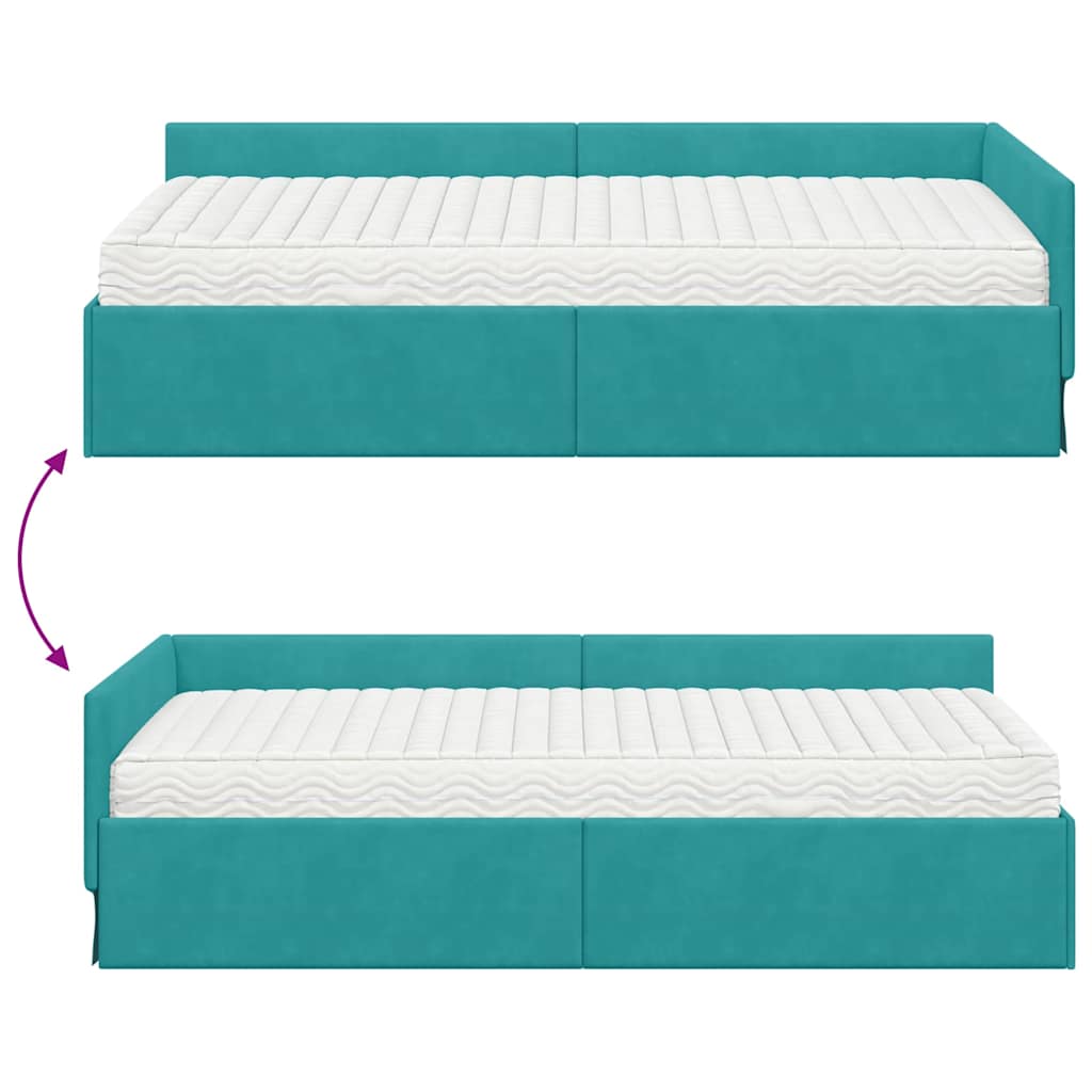 vidaXL Eckbettgestell mit Matratze Sonstiges 2 pcs Türkis Samt