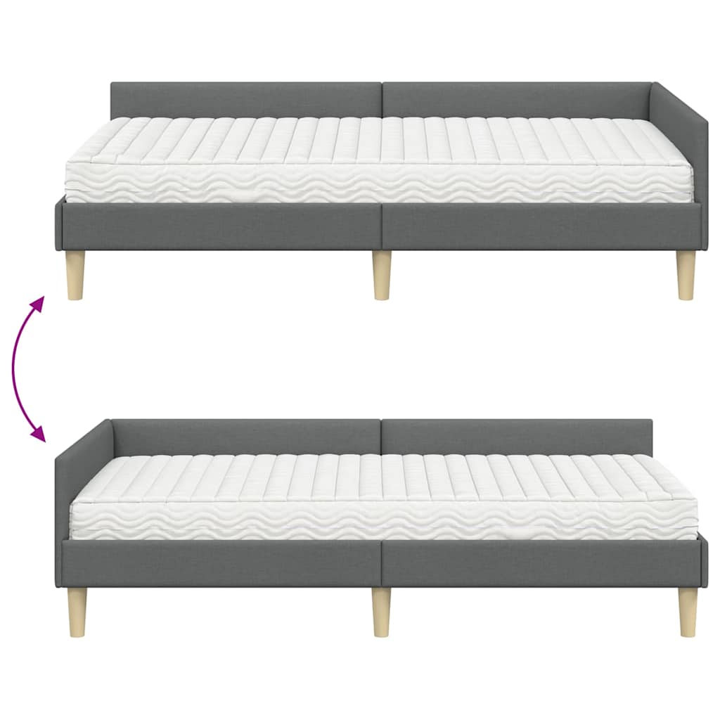 vidaXL Eckbettgestell mit Matratze mit Matratze 2 pcs Grau Stoff