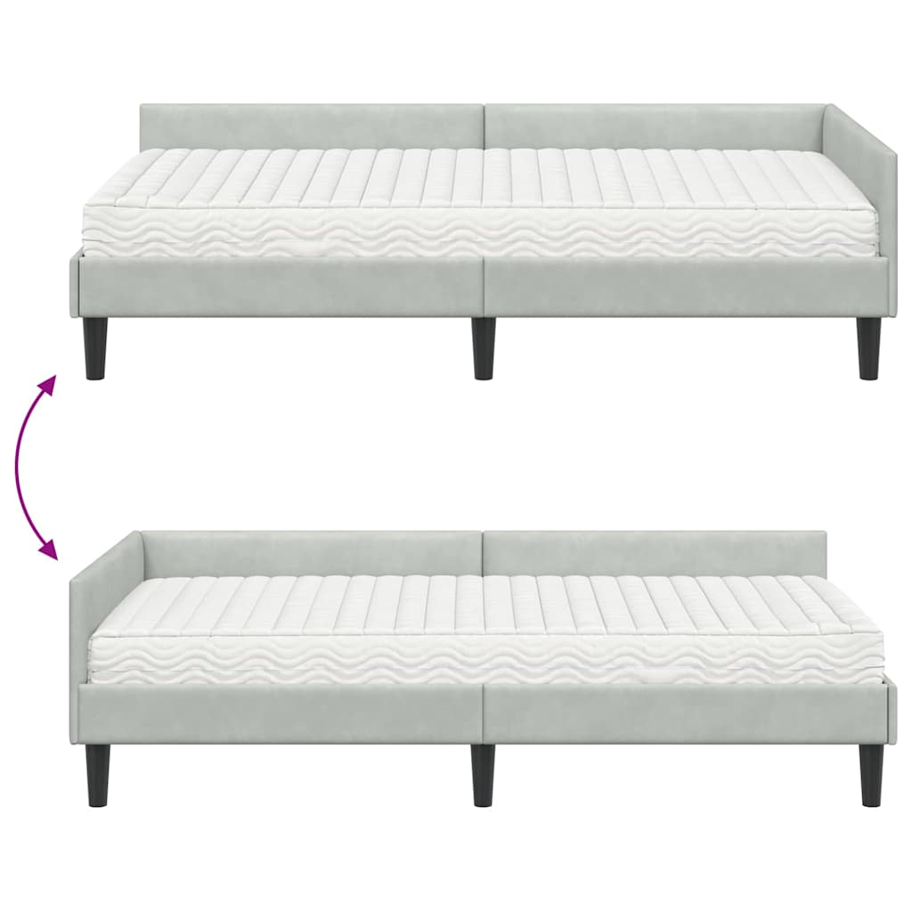 vidaXL Eckbettgestell mit Matratze Sonstiges 2 pcs Hellgrau Samt