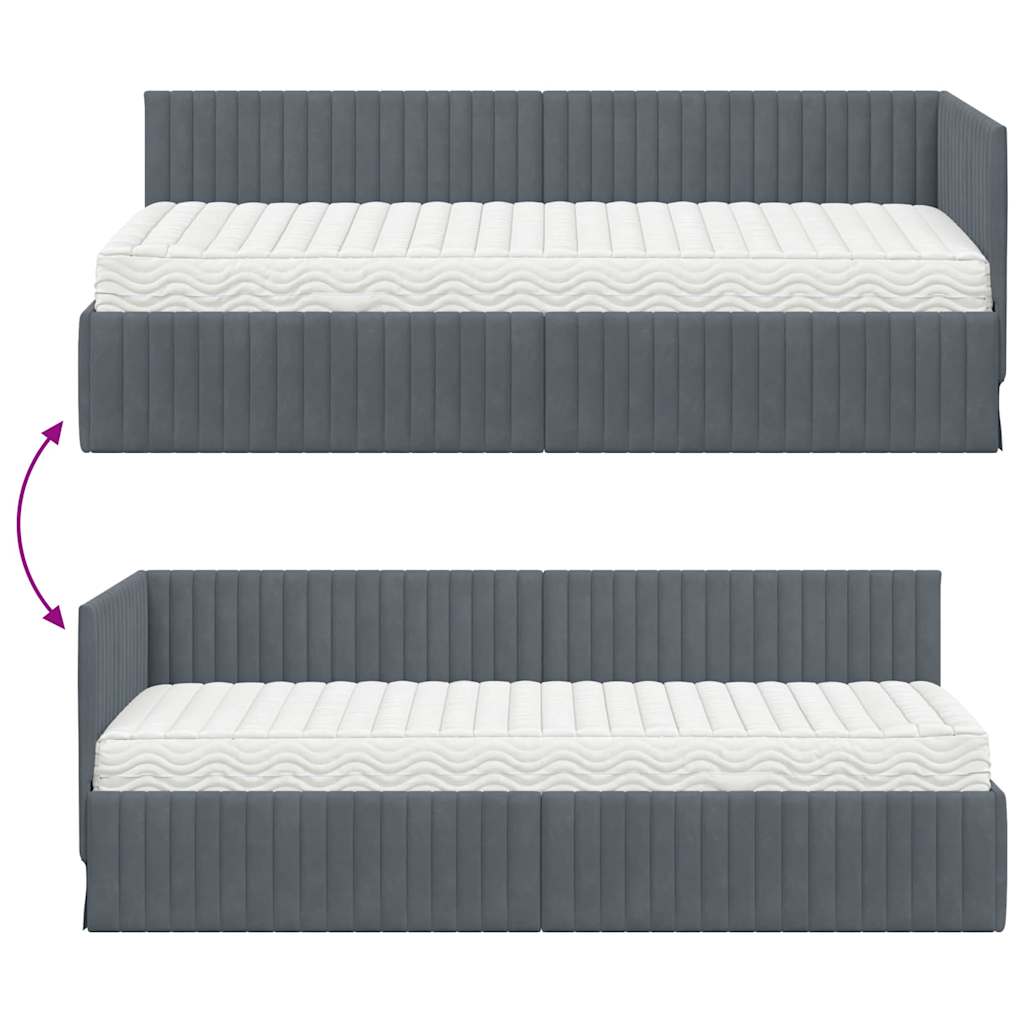 vidaXL Eckbettgestell mit Matratze mit Kopfteil 2 pcs Grau Samt