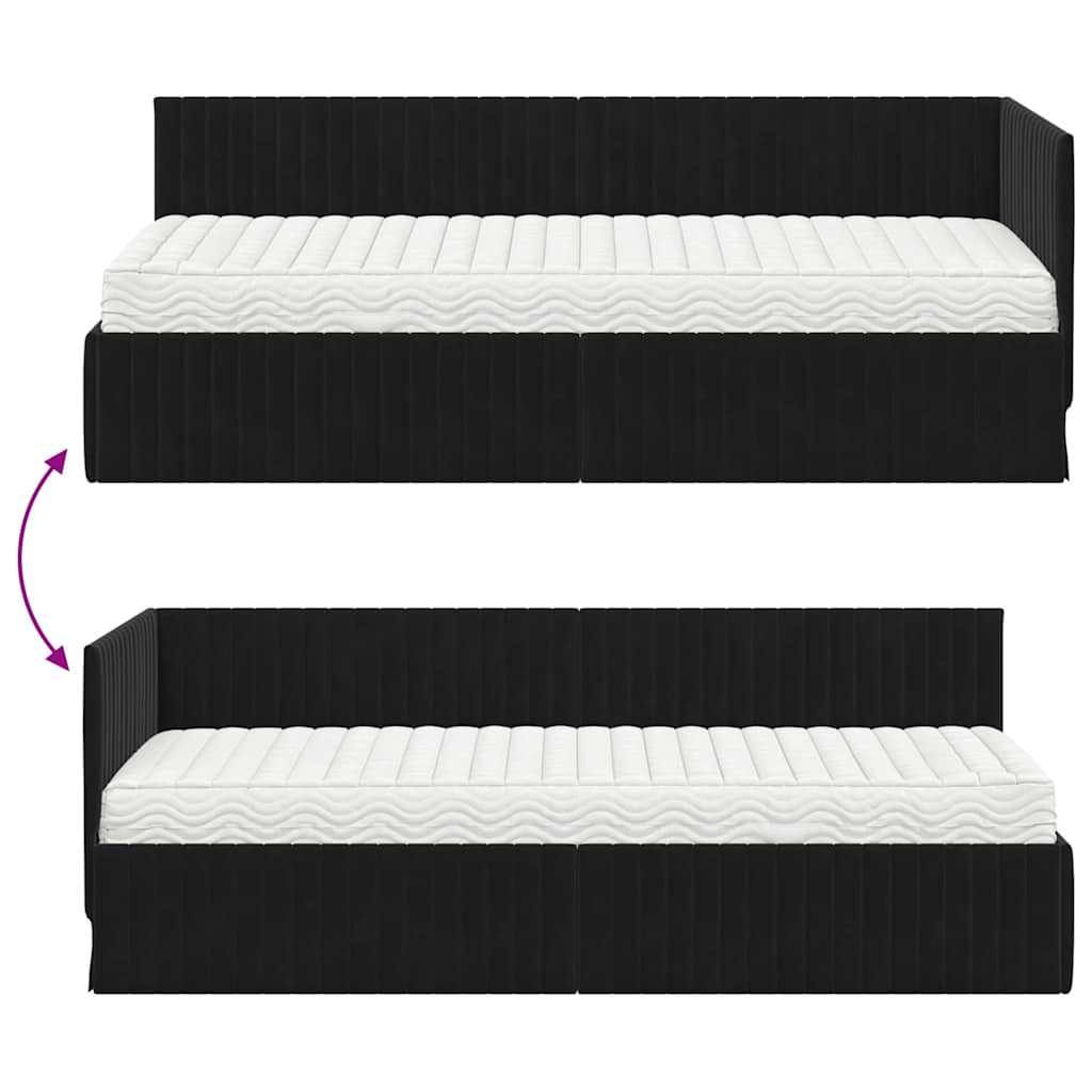 vidaXL Eckbettgestell mit Matratze mit Kopfteil 2 pcs Schwarz Samt