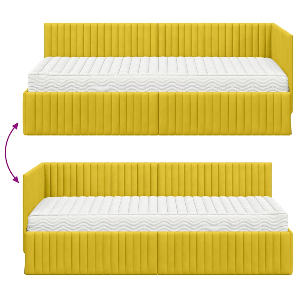 vidaXL Eckbettgestell mit Matratze mit Kopfteil 2 pcs Gelb Samt