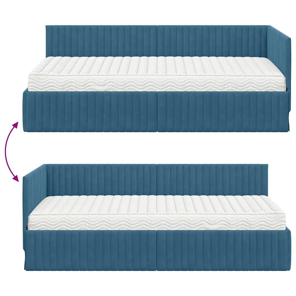 vidaXL Eckbettgestell mit Matratze mit Kopfteil 2 pcs Blau Samt