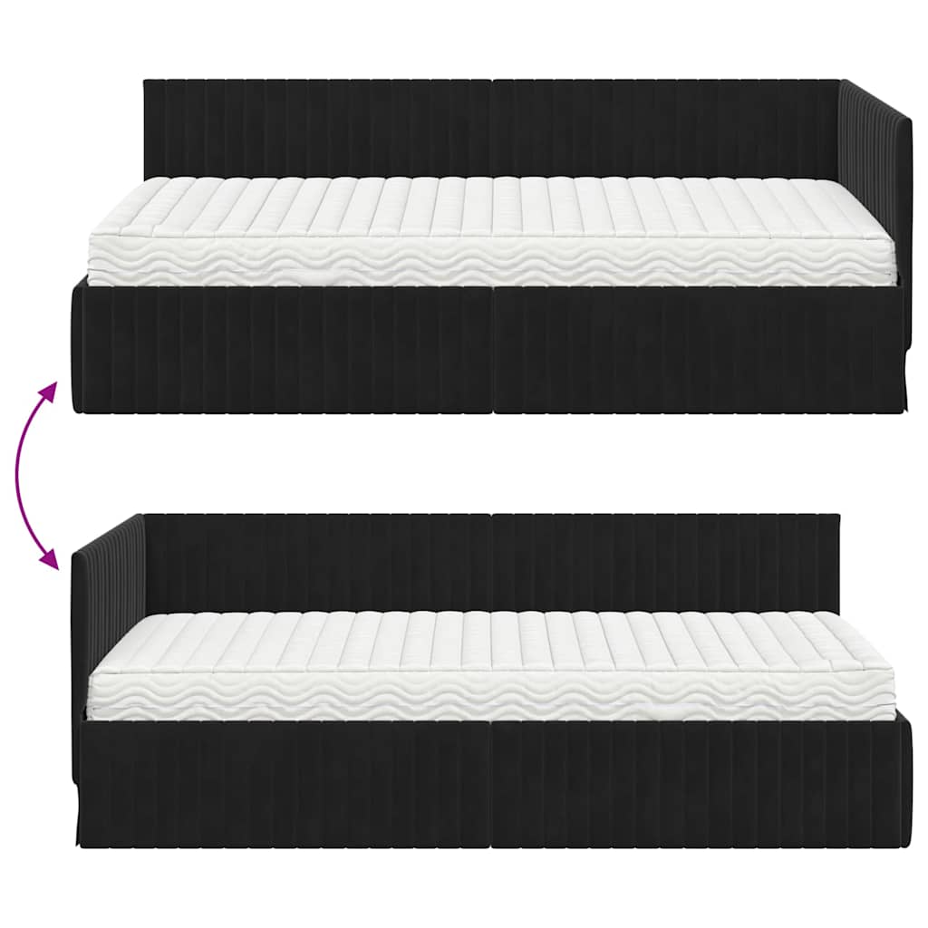 vidaXL Eckbettgestell mit Matratze mit Kopfteil 2 pcs Schwarz Samt
