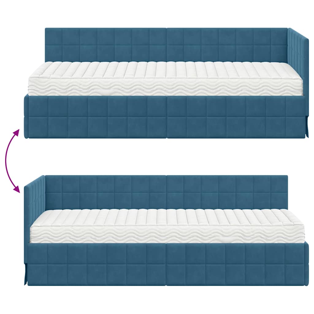 vidaXL Eckbettgestell mit Matratze mit Kopfteil 2 pcs Blau Samt