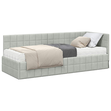 vidaXL Cadre de lit d'angle avec matelas et tête de lit 2 pcs Gris clair Velours
