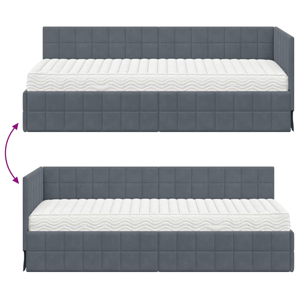 vidaXL Eckbettgestell mit Matratze mit Kopfteil 2 pcs Grau Samt