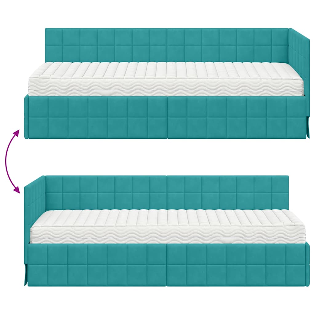 vidaXL Eckbettgestell mit Matratze mit Kopfteil 2 pcs Türkis Samt