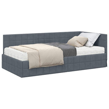 vidaXL Eckbettgestell mit Matratze mit Kopfteil 2 pcs Grau Samt