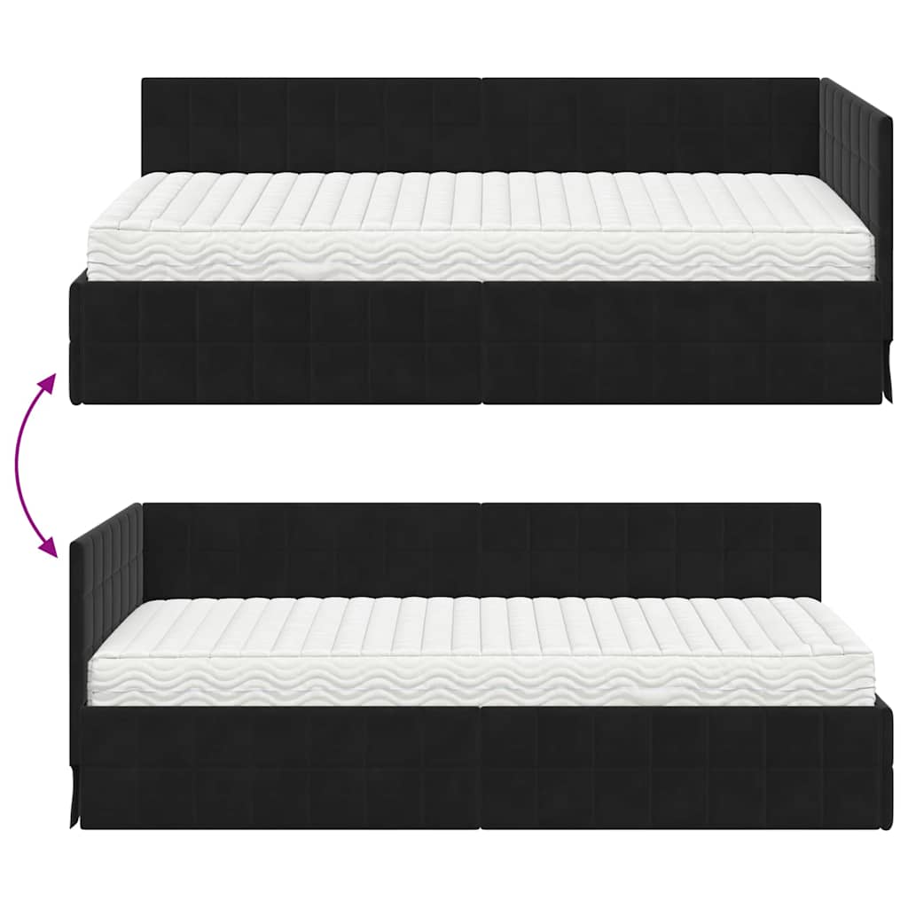 vidaXL Eckbettgestell mit Matratze mit Kopfteil 2 pcs Schwarz Samt
