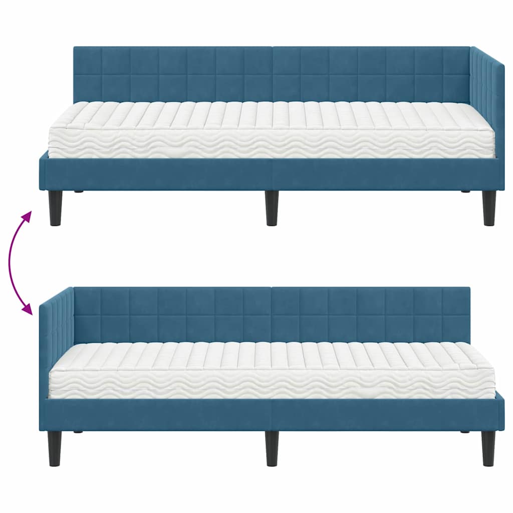 vidaXL Eckbettgestell mit Matratze mit Kopfteil 2 pcs Blau Samt