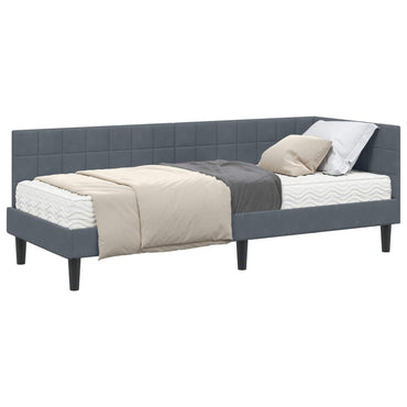 vidaXL Eckbettgestell mit Matratze mit Kopfteil 2 pcs Grau Samt