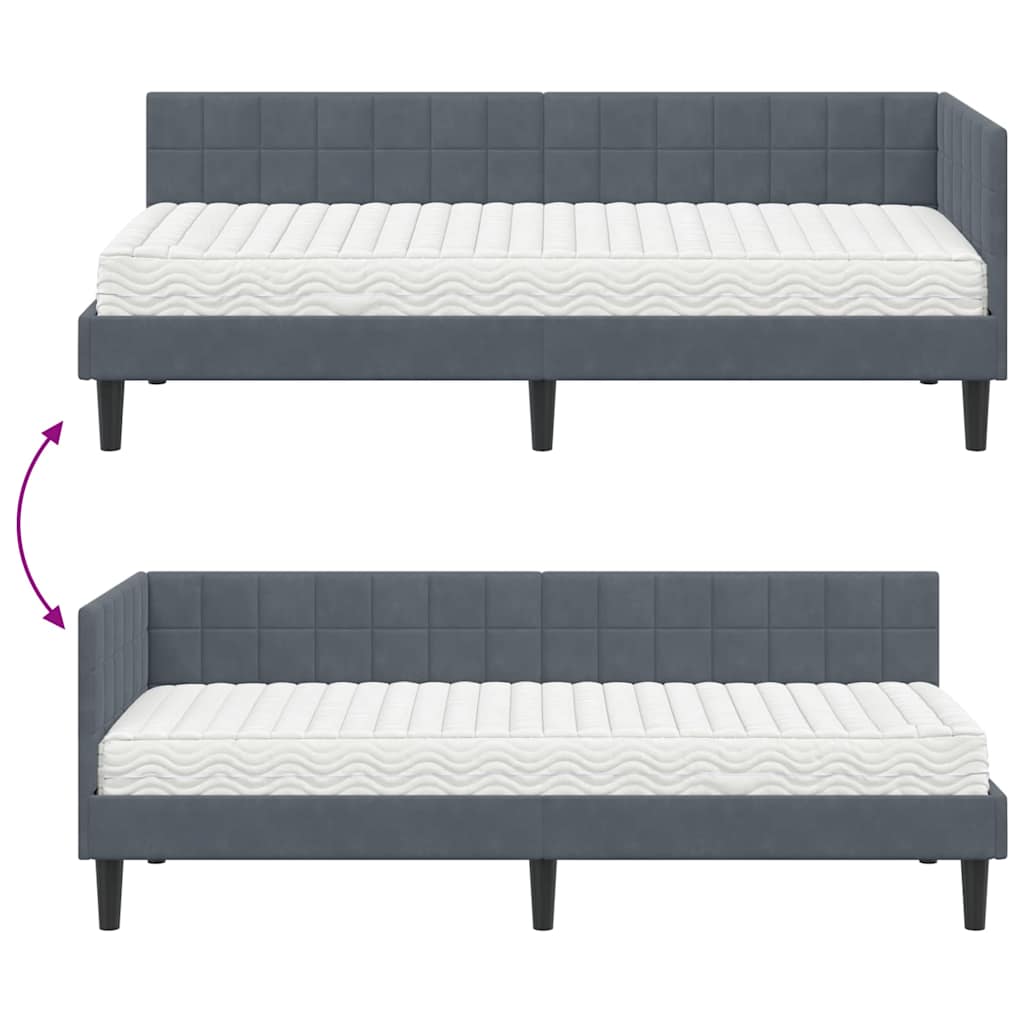 vidaXL Eckbettgestell mit Matratze mit Kopfteil 2 pcs Grau Samt