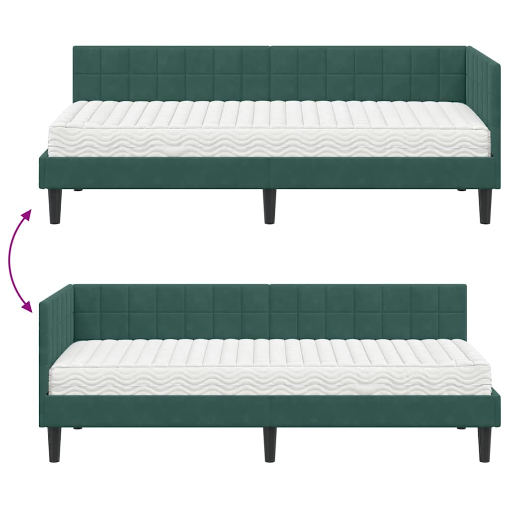 vidaXL Cadre de lit d'angle avec matelas et tête de lit 2 pcs Vert Velours