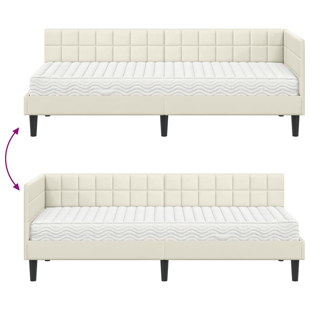 vidaXL Eckbettgestell mit Matratze mit Kopfteil 2 pcs Creme Samt