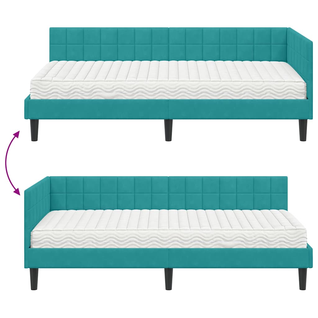 vidaXL Eckbettgestell mit Matratze Türkis 90 x 190 cm Samt