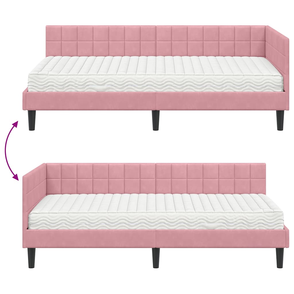 vidaXL Eckbettgestell mit Matratze mit Kopfteil 2 pcs Grau Samt