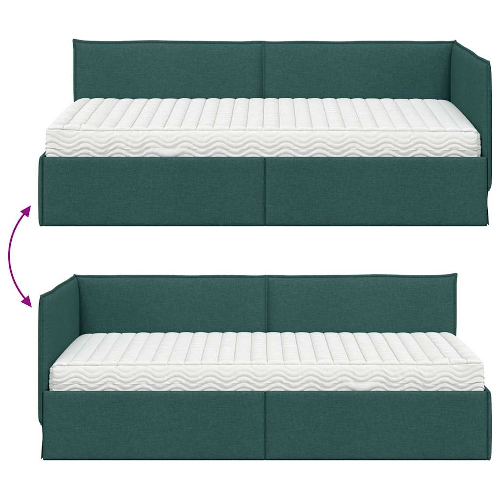 vidaXL Eckbettgestell mit Matratze mit Kopfteil 2 pcs Grün Samt