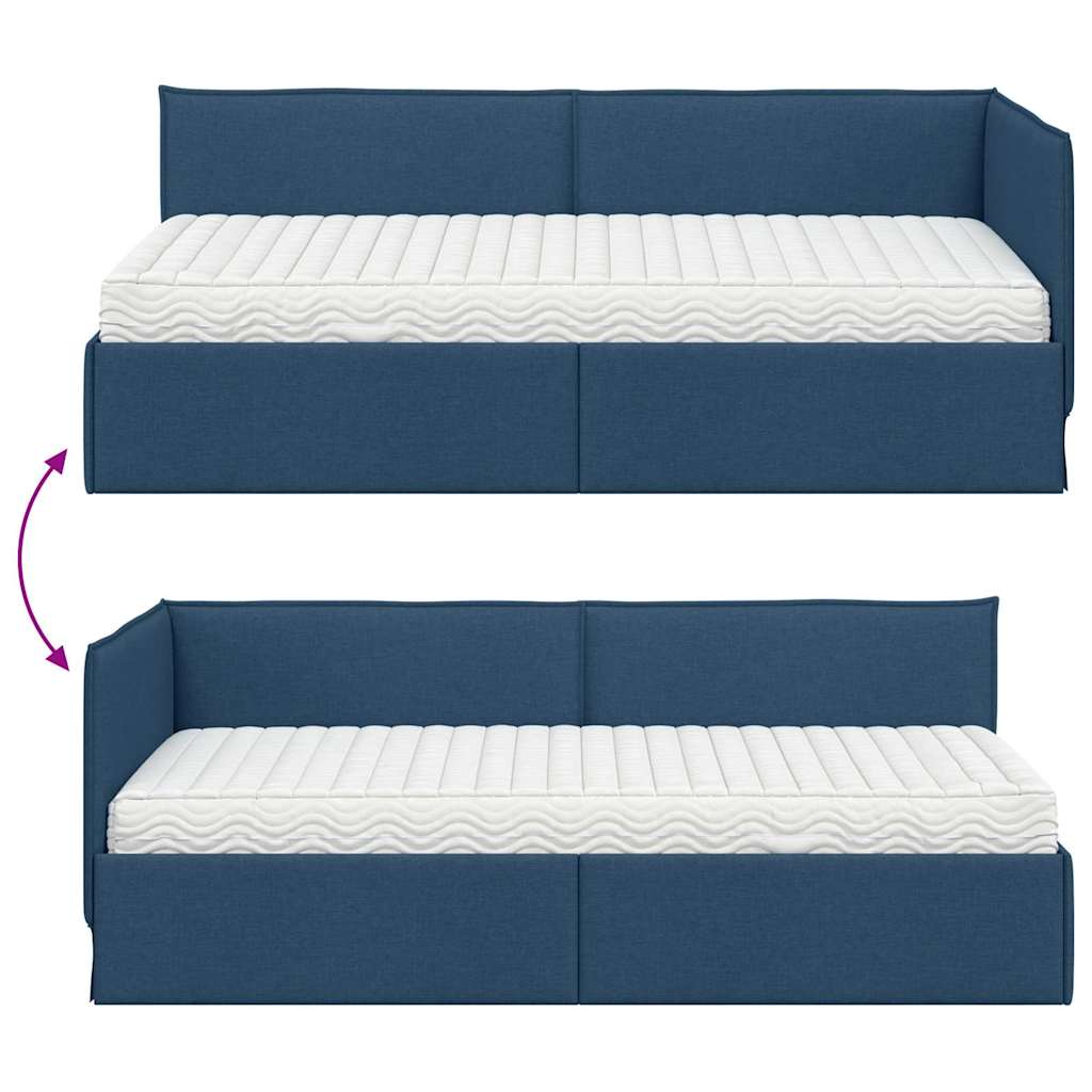 vidaXL Eckbettgestell mit Matratze mit Kopfteil 2 pcs Blau Samt