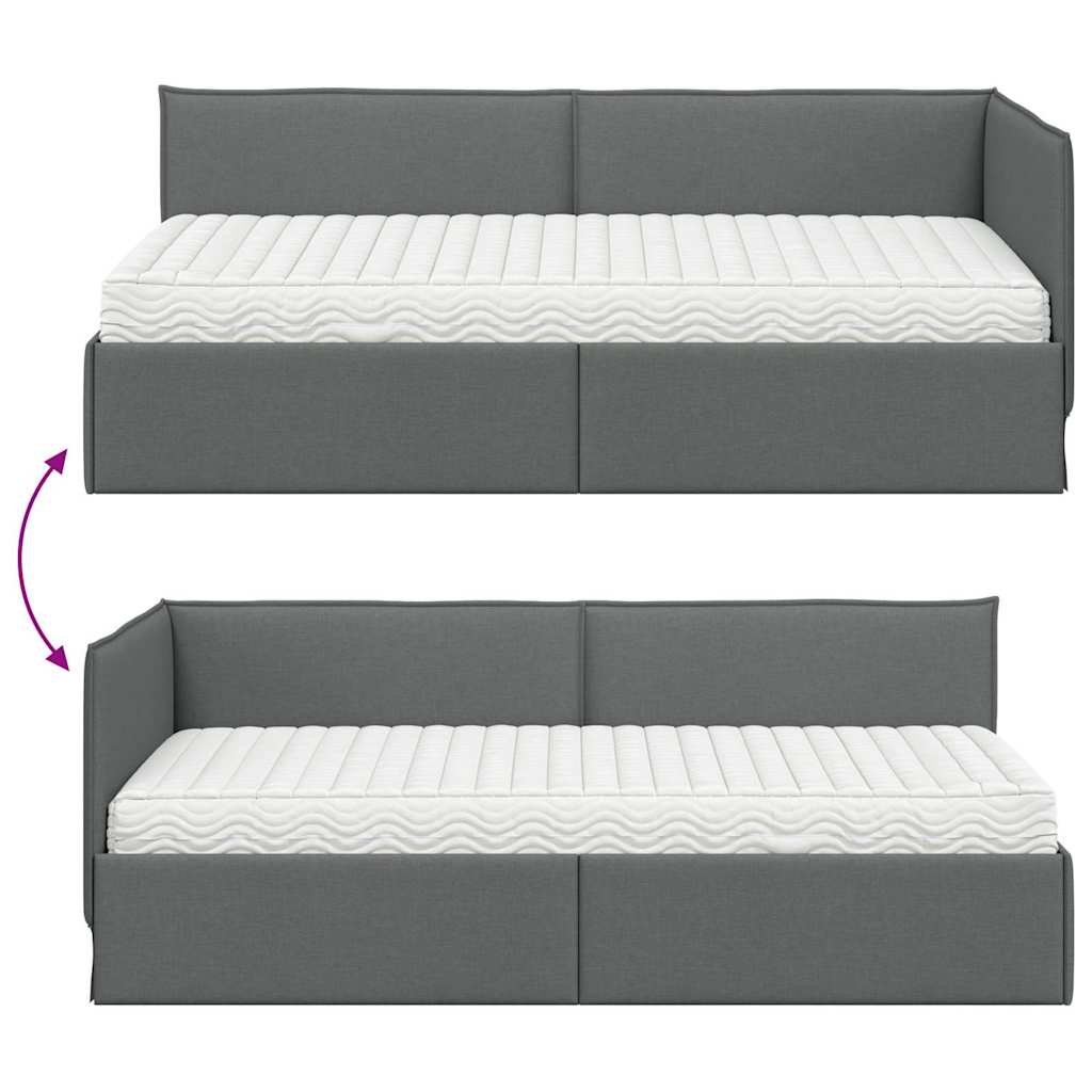 vidaXL Eckbettgestell mit Matratze mit Kopfteil 2 pcs Grau Samt