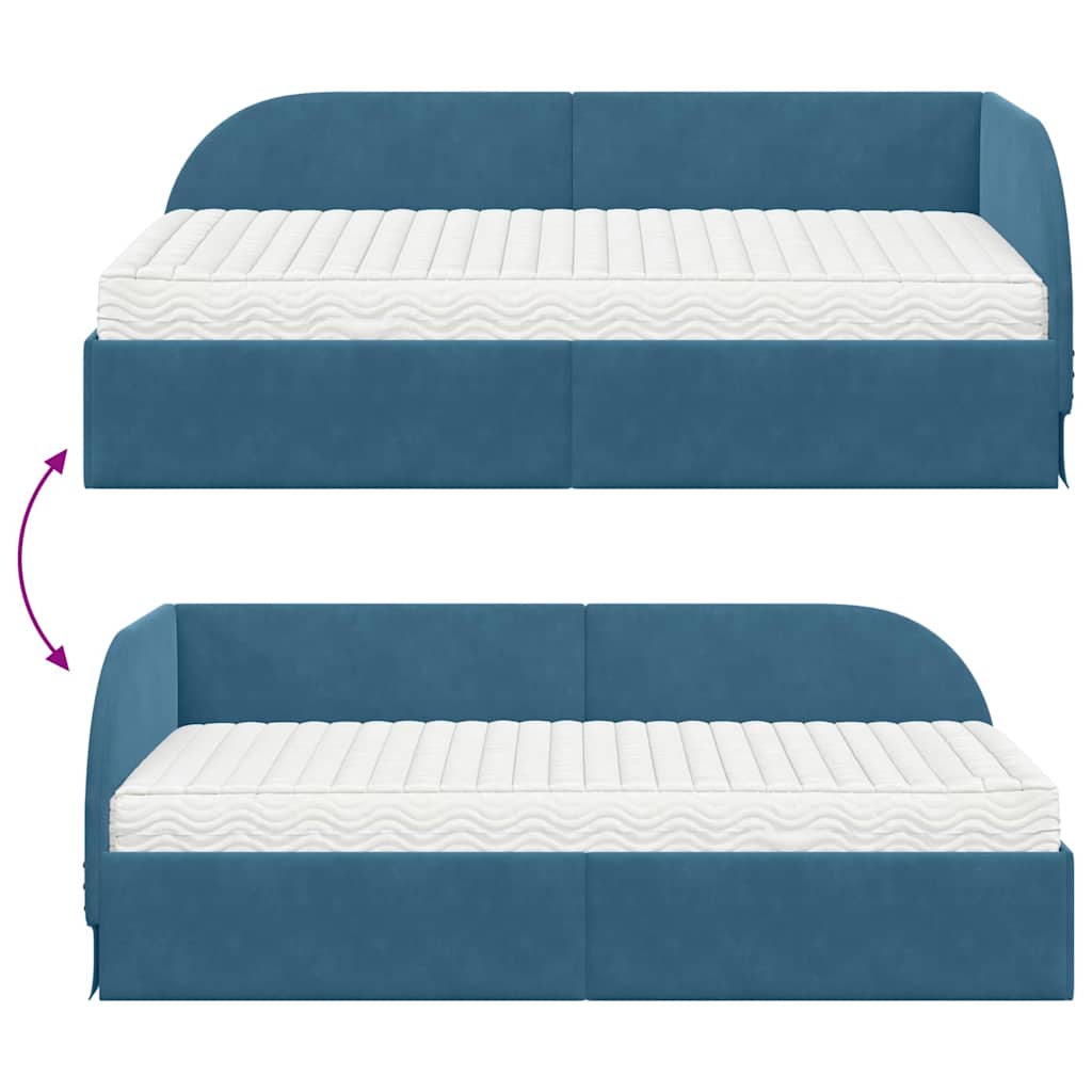 vidaXL Eckbettgestell mit Matratze mit Kopfteil 2 pcs Blau Samt