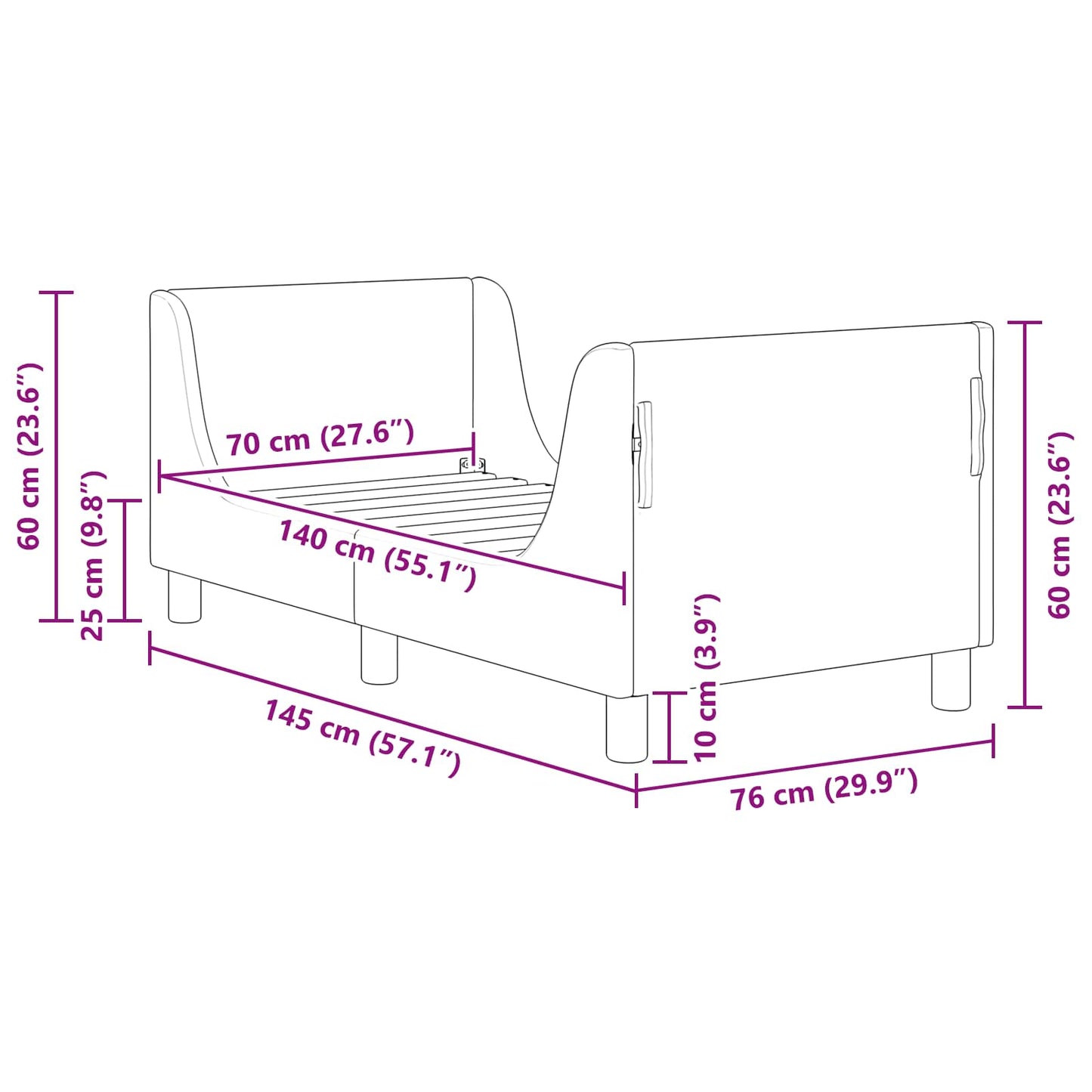 Kinderbettgestell mit Kopfteil Lila 70 x 140 cm Samt