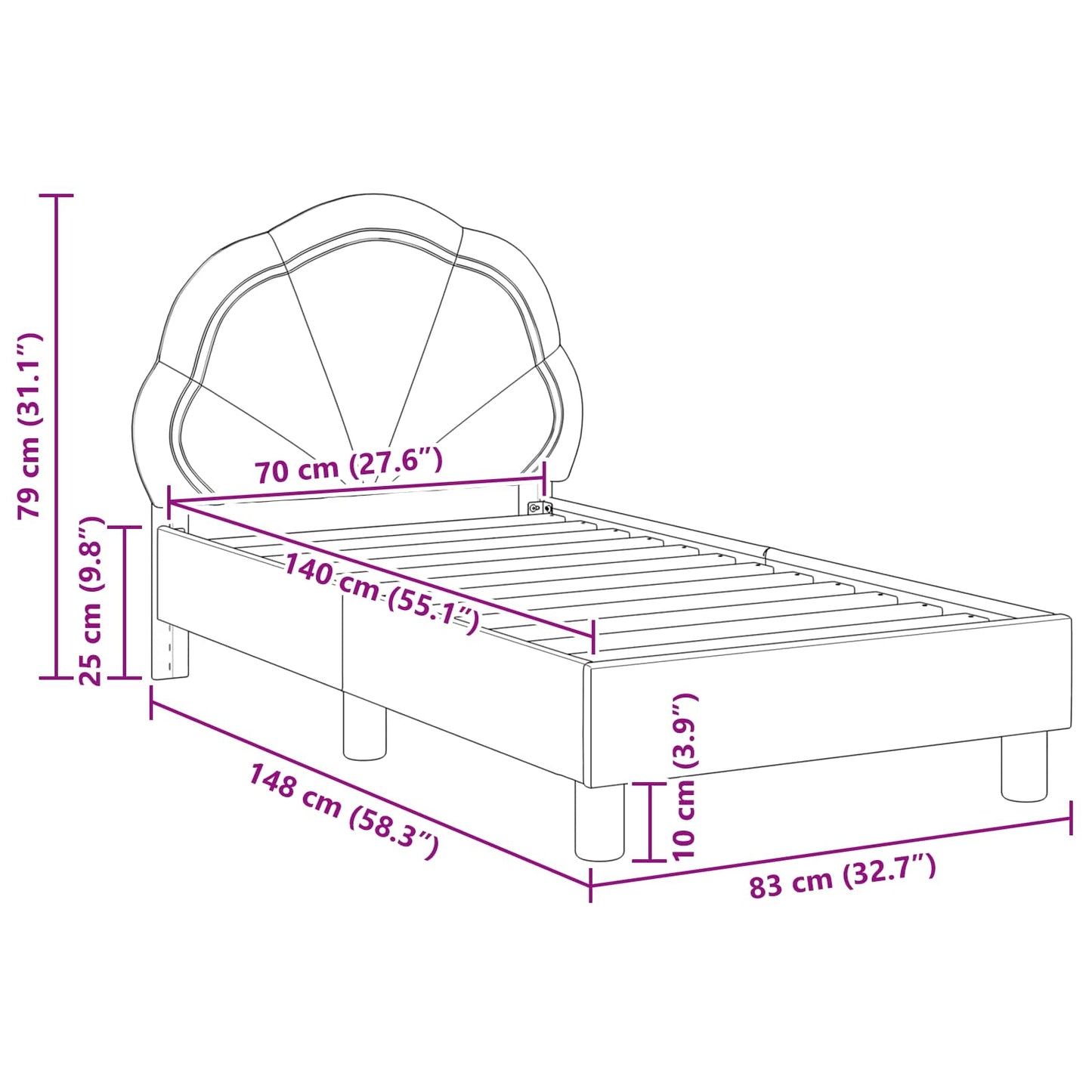 Kinderbettgestell mit Kopfteil Rosa 70 x 140 cm Samt