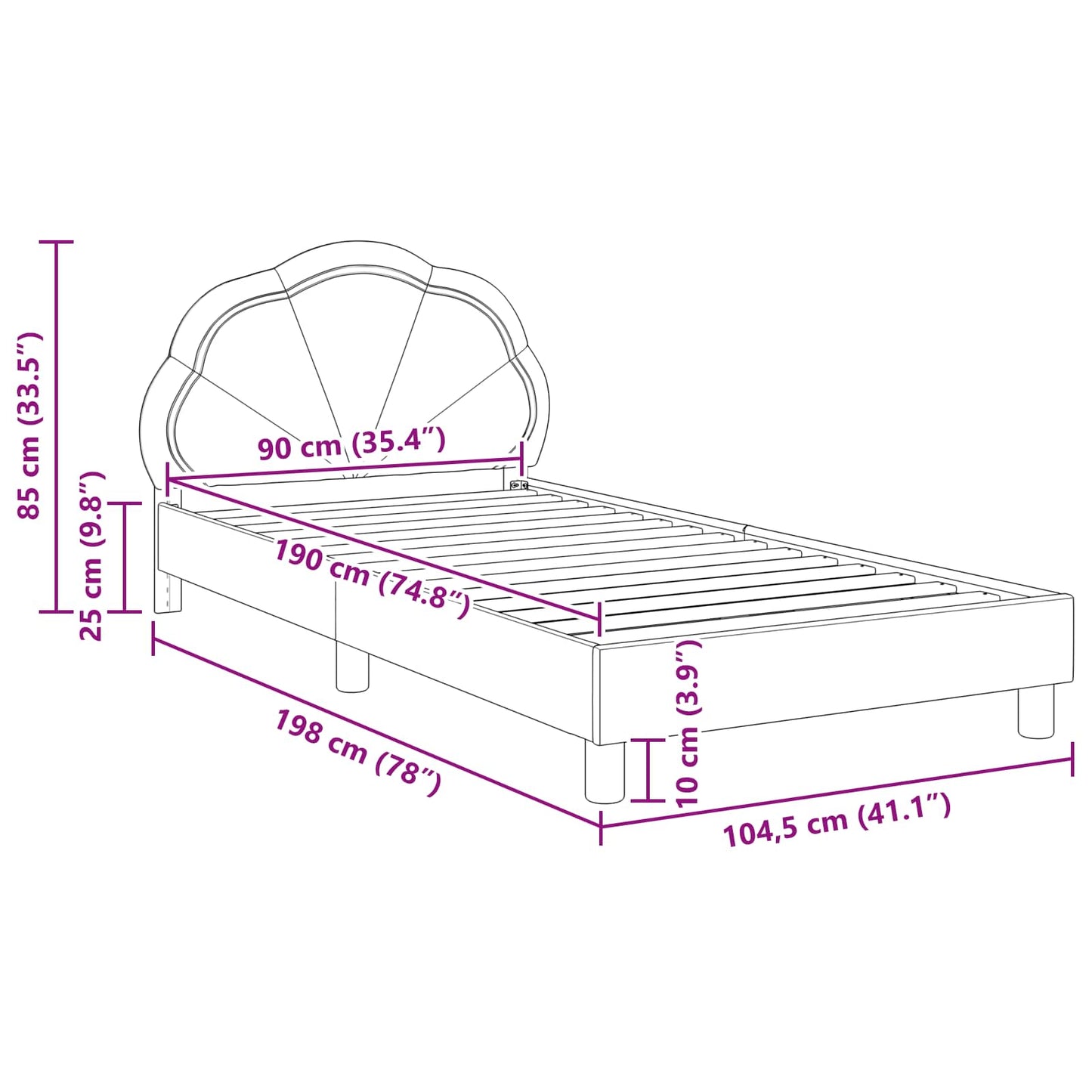 Kinderbettgestell mit Kopfteil Dunkelgrau 90 x 190 cm Samt