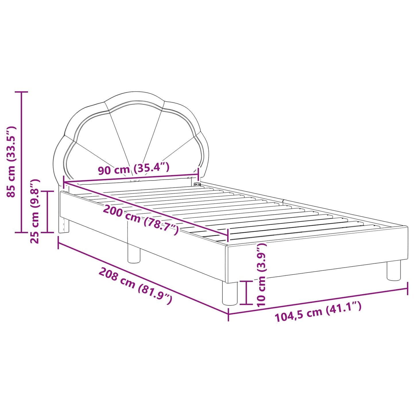 vidaXL Kinderbettgestell mit Kopfteil Meergrün 90 x 200 cm Samt