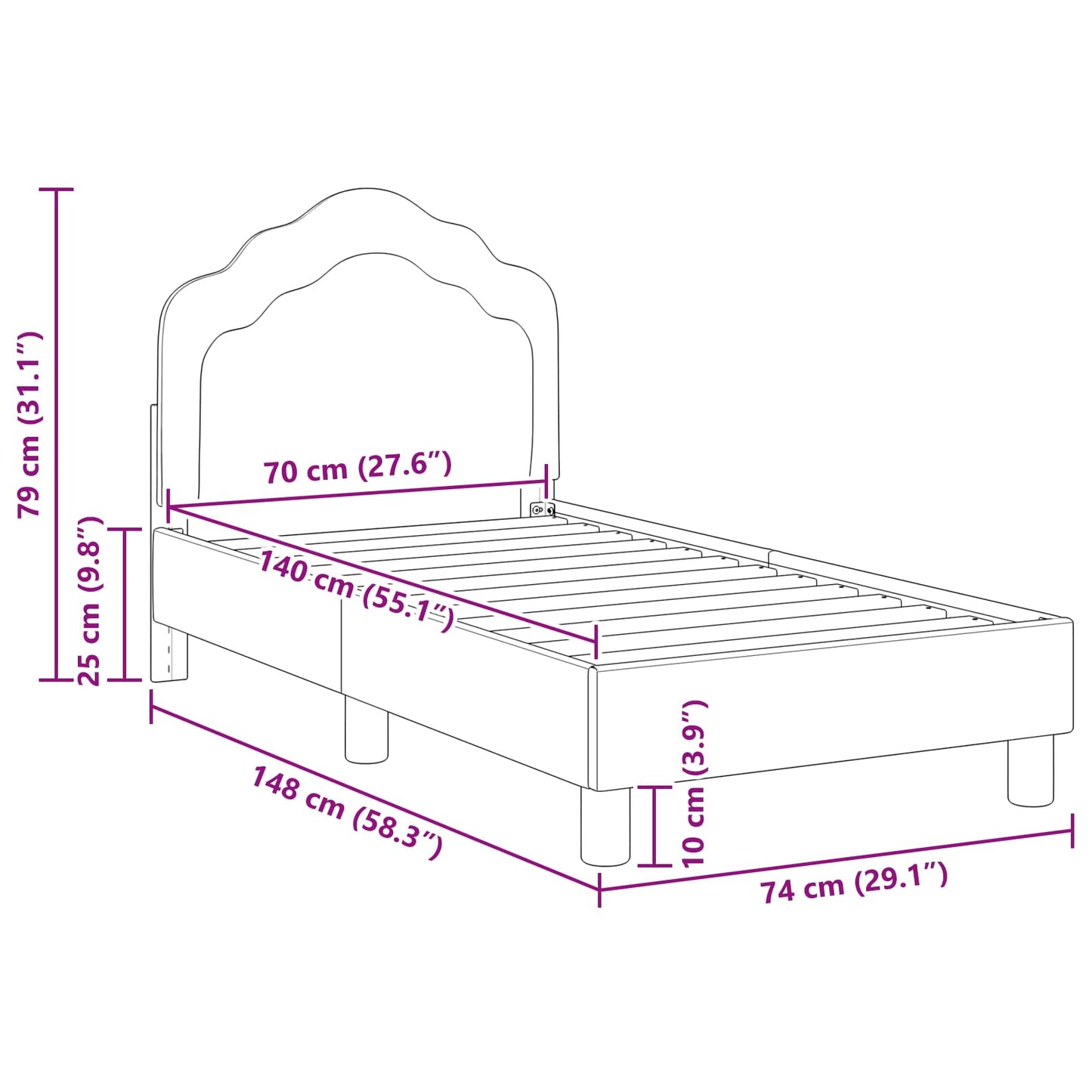 Kinderbettgestell mit Kopfteil Rosa 70 x 140 cm Samt