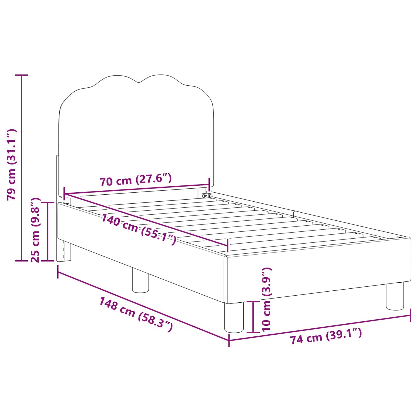 vidaXL Kinderbettgestell mit Kopfteil Hellgrau 70 x 140 cm Schafstoff