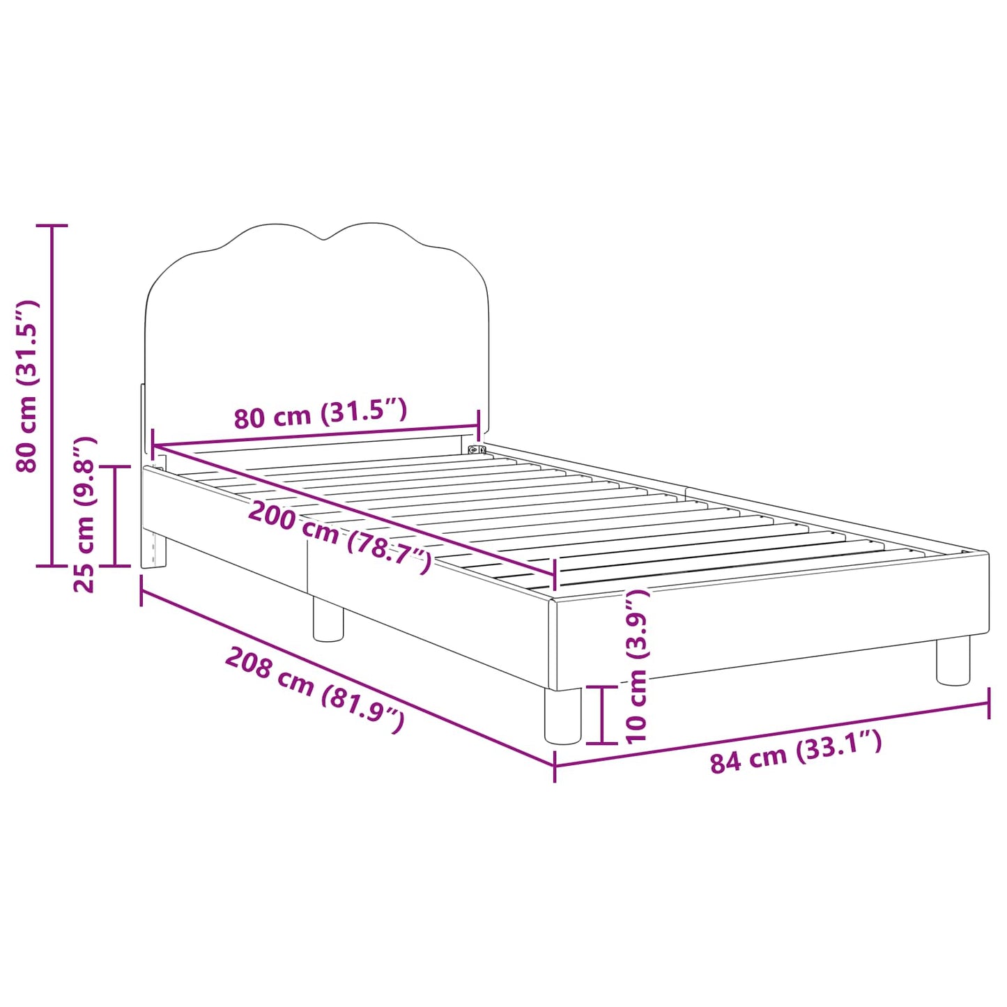 Kinderbettgestell mit Kopfteil Creme 80 x 200 cm Schafstoff