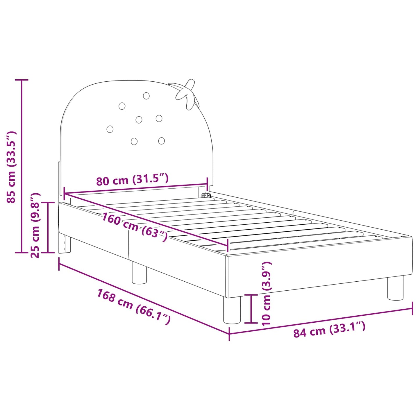 Kinderbettgestell mit Kopfteil Rosa 80 x 160 cm Samt