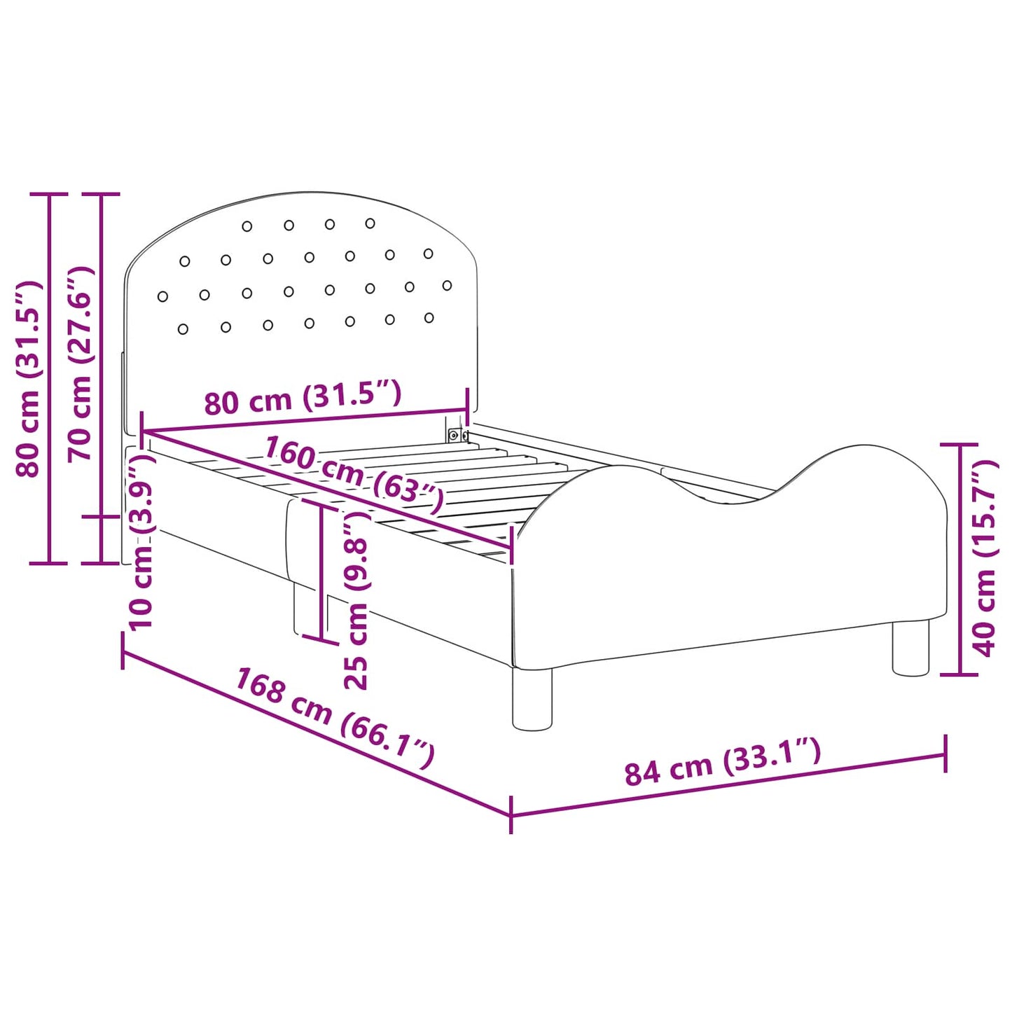 Kinderbettgestell mit Kopfteil Polizeiblau 80 x 160 cm Samt