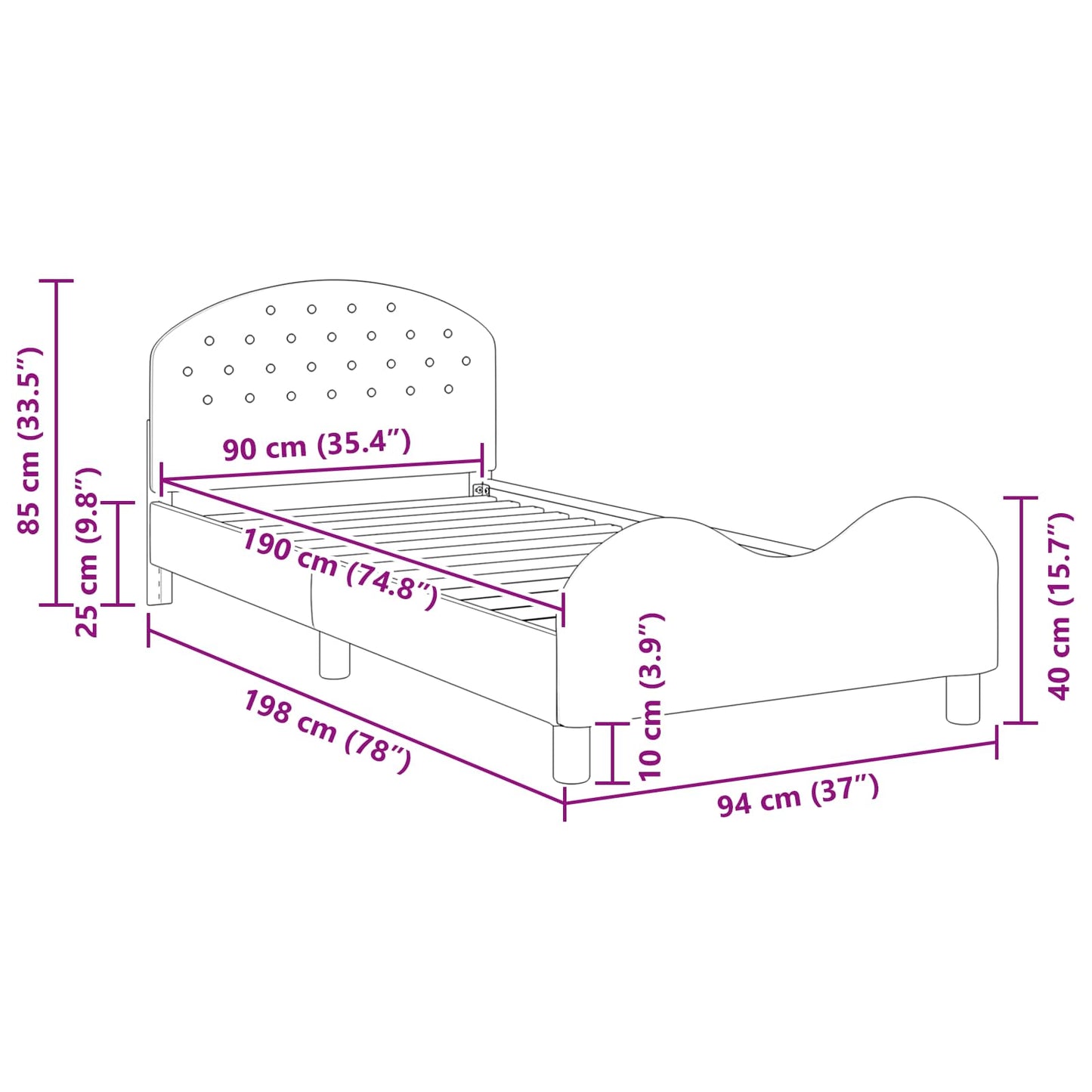 vidaXL Kinderbettgestell mit Kopfteil Hellgrau 90 x 190 cm Samt