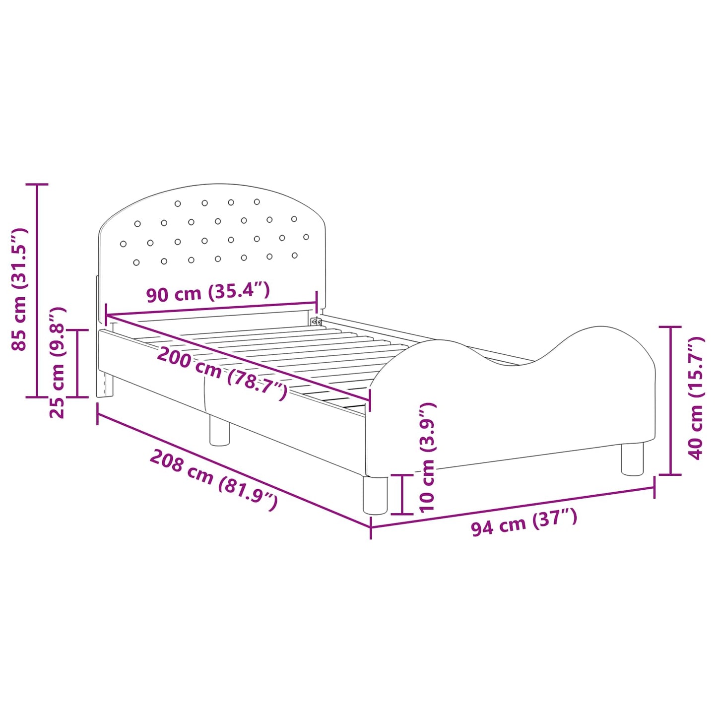 vidaXL Kinderbettgestell mit Kopfteil Dunkelgrau 90 x 200 cm Samt
