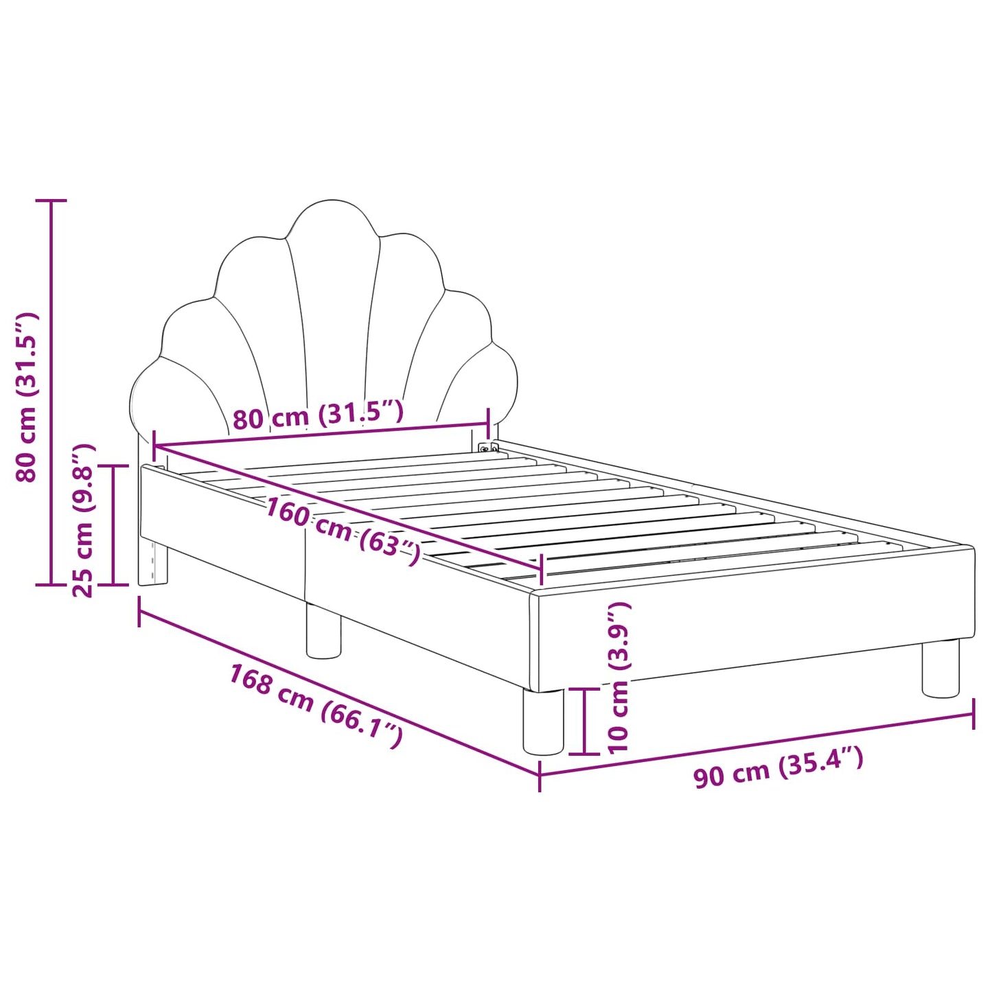 Kinderbettgestell mit Kopfteil Meergrün 80 x 160 cm Samt