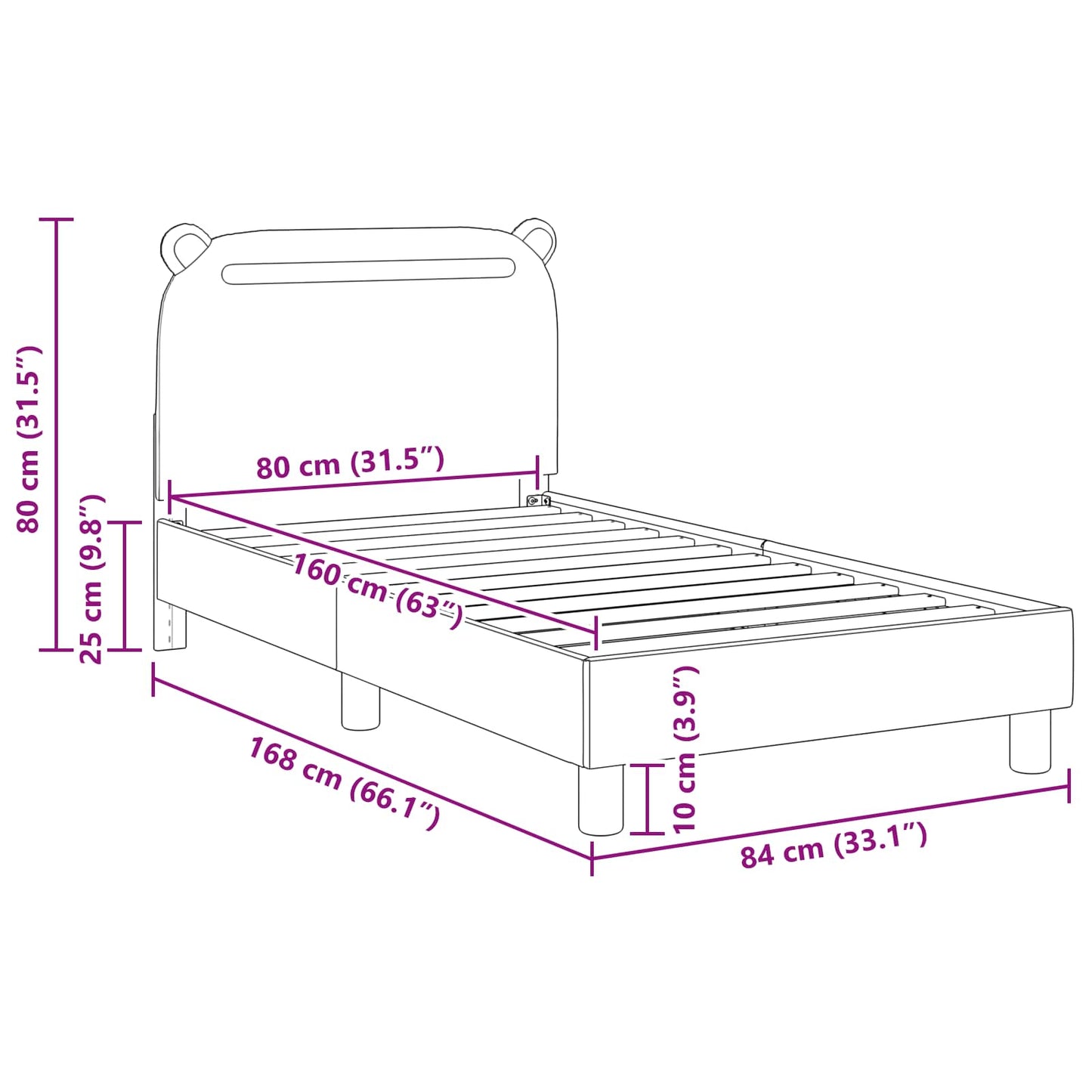 Kinderbettgestell mit Kopfteil Rosa 80 x 160 cm Stoff