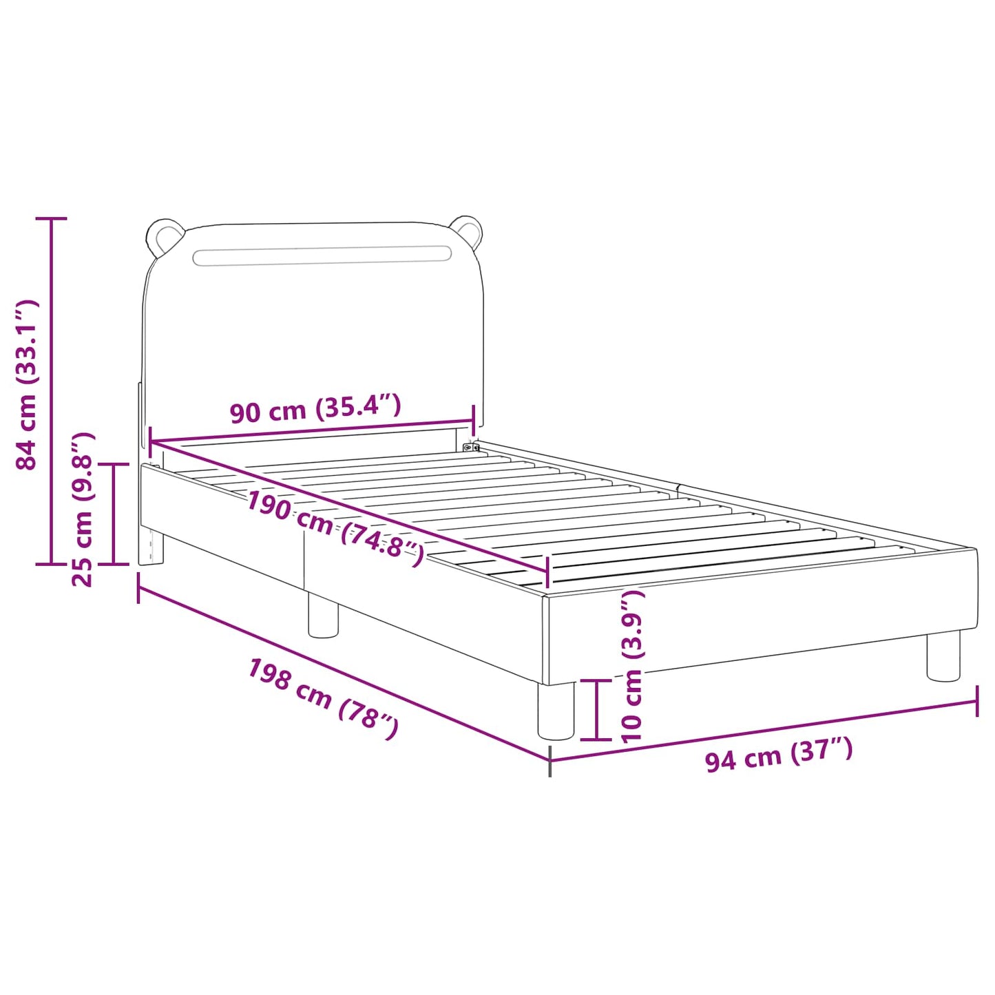 Kinderbettgestell mit Kopfteil Rosa 90 x 190 cm Stoff