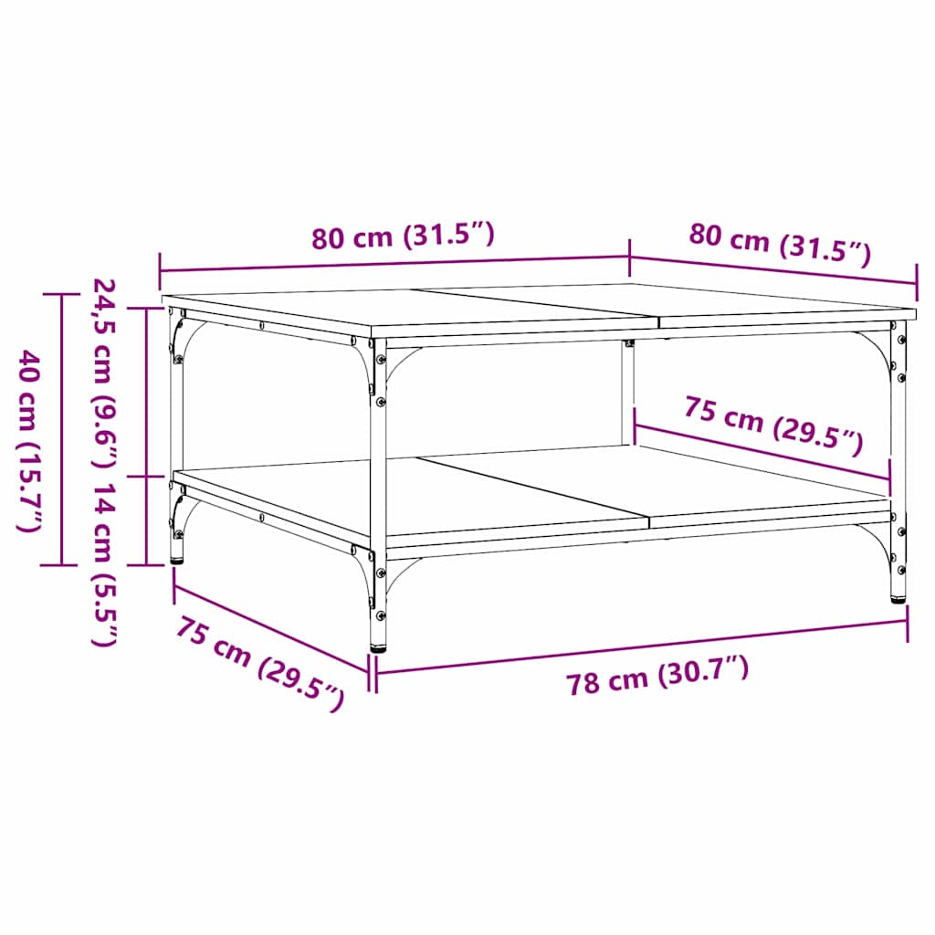 vidaXL Couchtisch Schwarz Eichen-Optik 80 x 80 x 40 cm Holzwerkstoff