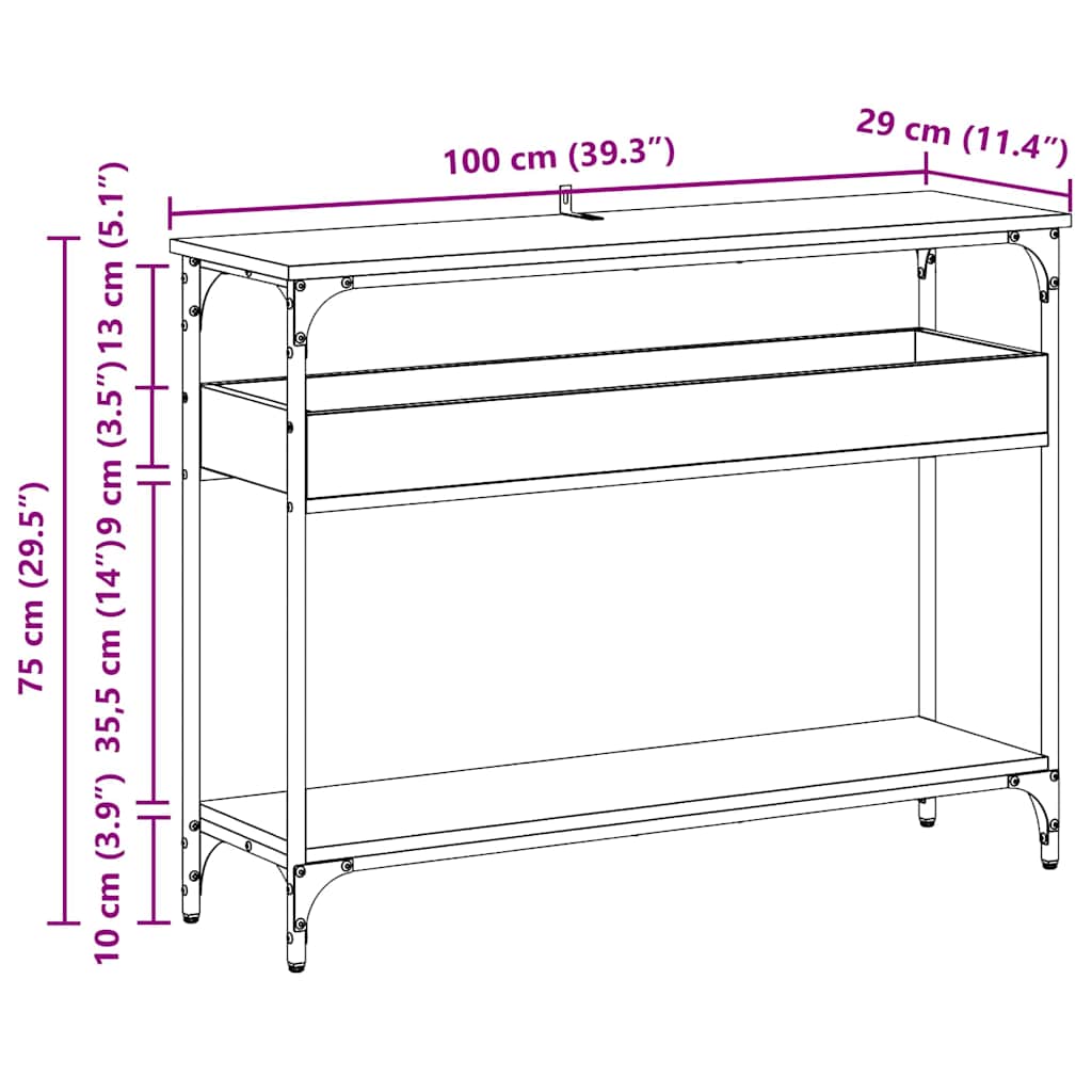 Konsolentisch mit Regal Altholz 100 x 29 x 75 cm Holzwerkstoff