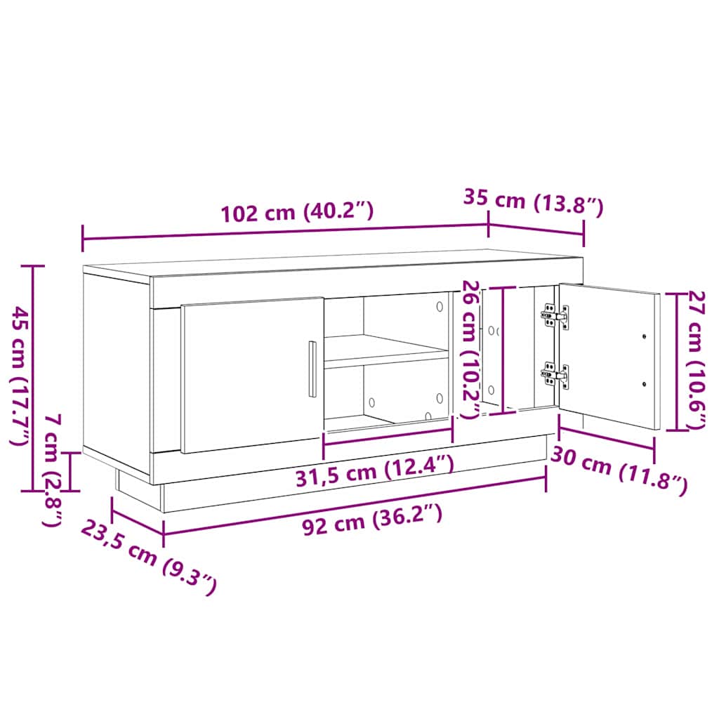 TV-Schränk Artisan-Eiche 102 x 35 x 45 cm Holzwerkstoff