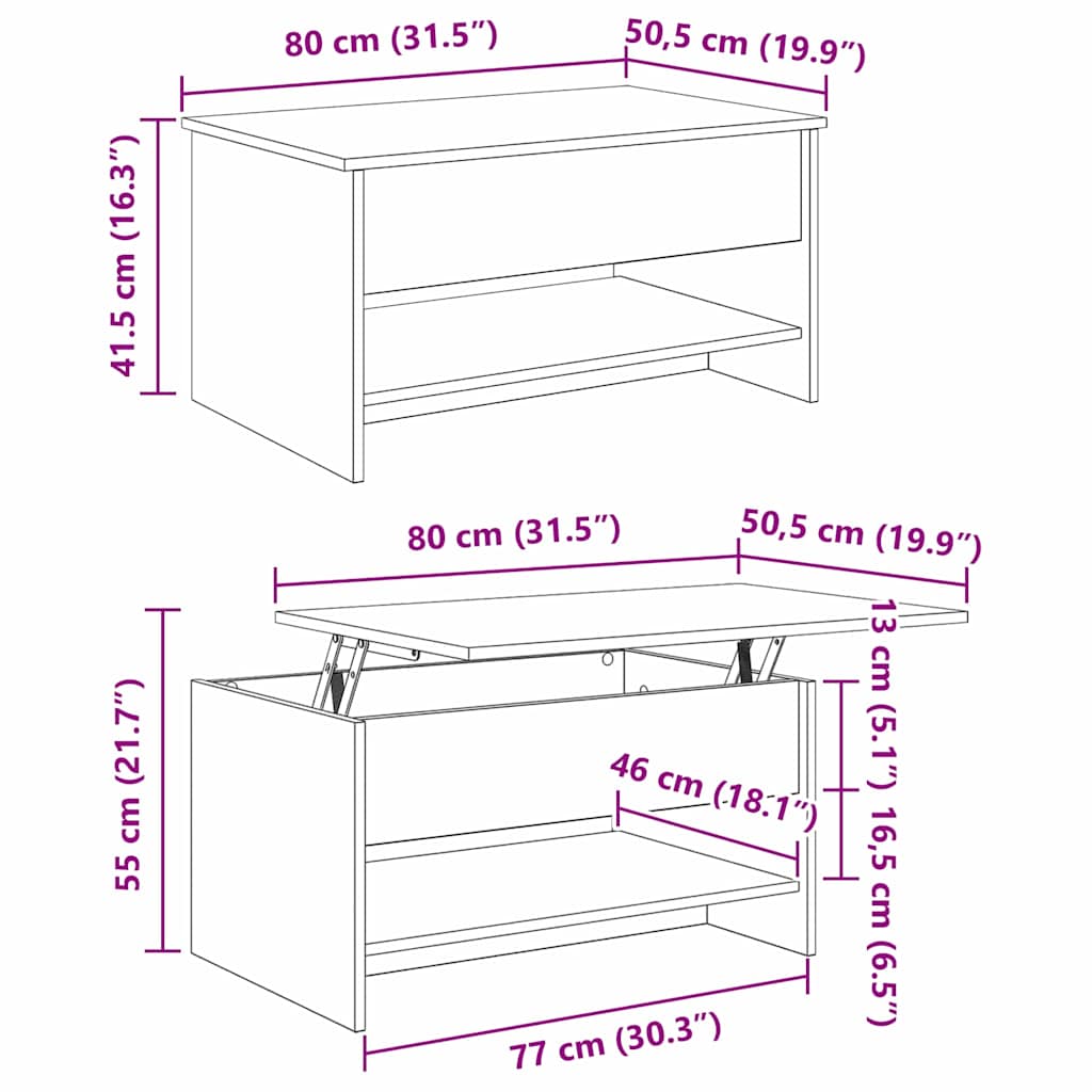 vidaXL Couchtisch Artisan-Eiche 80 x 50,5 x 41,5 cm Holzwerkstoff