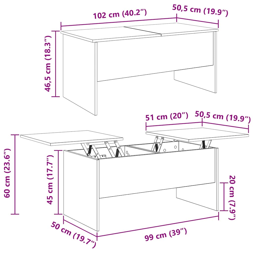 vidaXL Couchtisch Altholz 102 x 50,5 x 46,5 cm Holzwerkstoff
