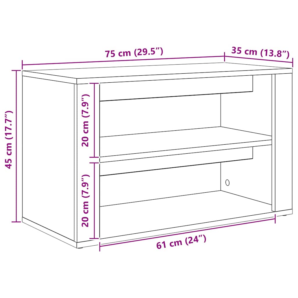 Schuhregal mit Regal Altholz 75 x 35 x 45 cm Holzwerkstoff